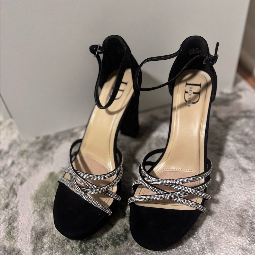 Chic Black and Silver Heeled Sandals